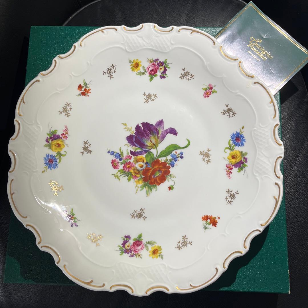 【新品 箱入】チューリンゲン ポーセリン 高級 金彩 花柄 特大皿