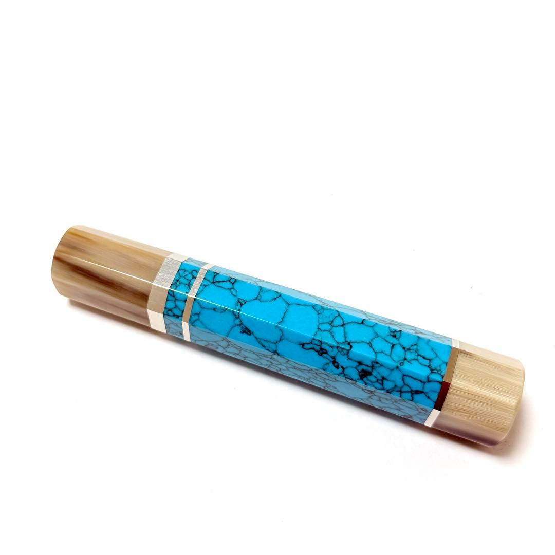 三段銀巻 白水牛角 柳刃300 トルコ石 ターコイズ 八角柄 柳刃尺 包丁の柄お