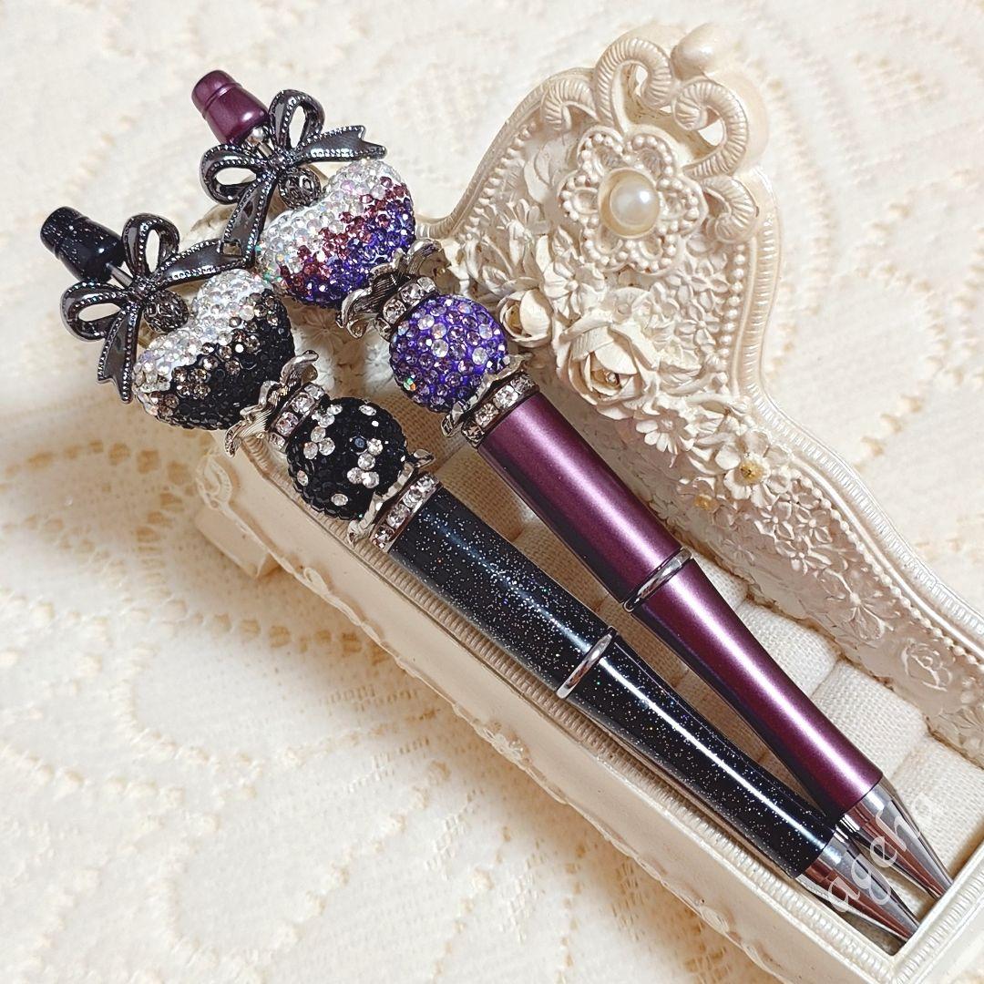 sale‼️N4240 カスタムボールペン ２本セット ハートビーズ リボン