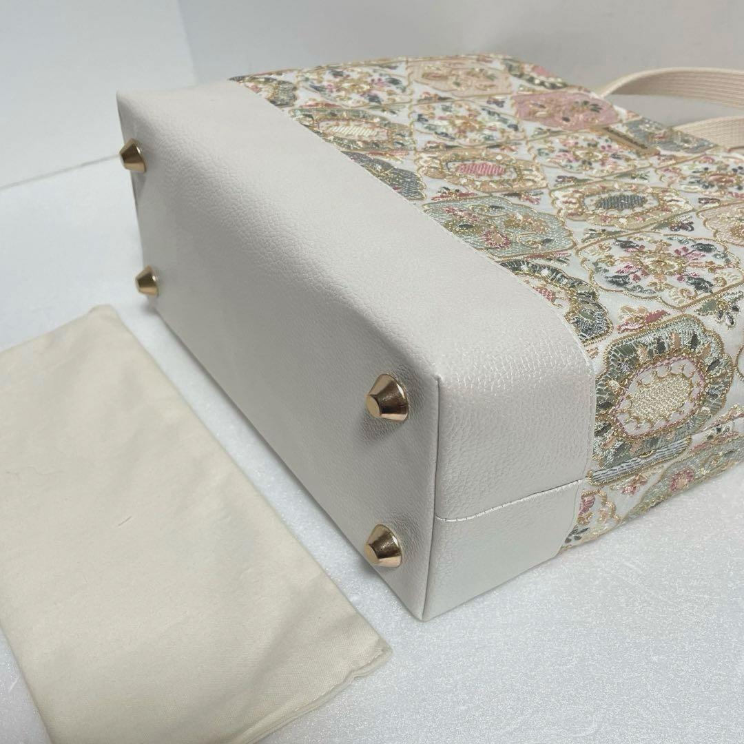 インド刺繍新色ゴールドオレンジ系と合皮　新サイズMトートバッグ　2wayタイプ