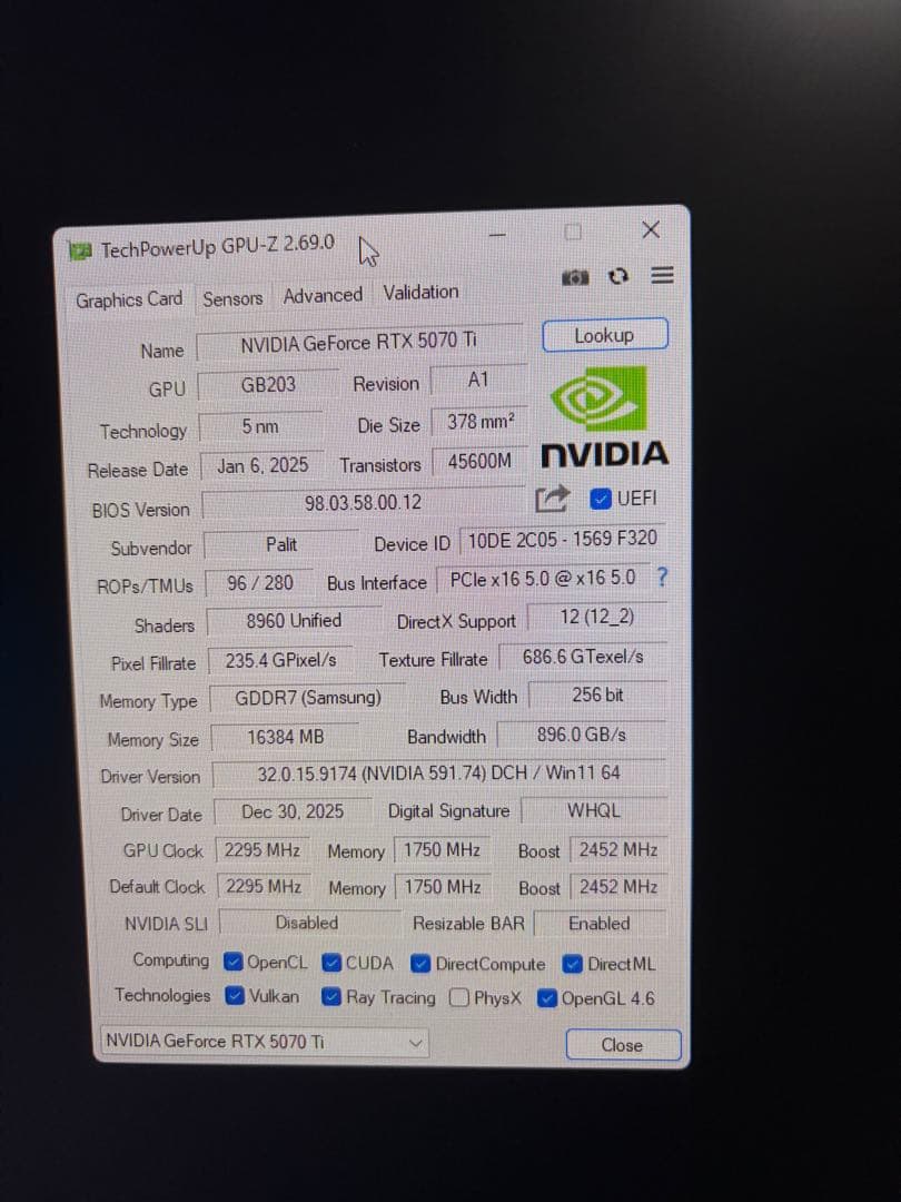 グラフィックボード・グラボ・ビデオカード PALIT GAMEROCK GeForce RTX5070Ti 16GB