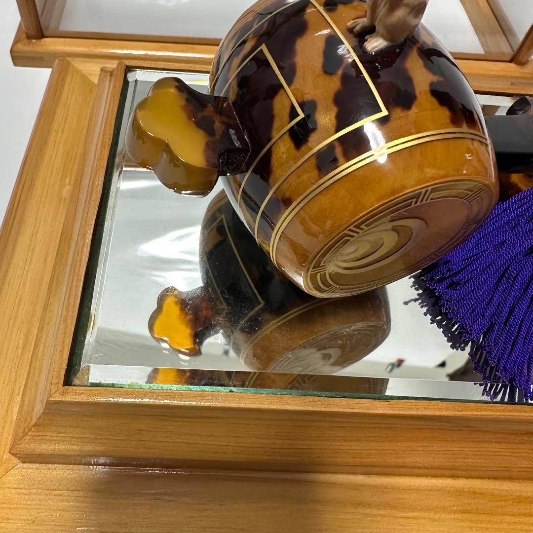 本鼈甲　べっ甲細工　ねずみと小槌　ガラスケース付き　縁起物