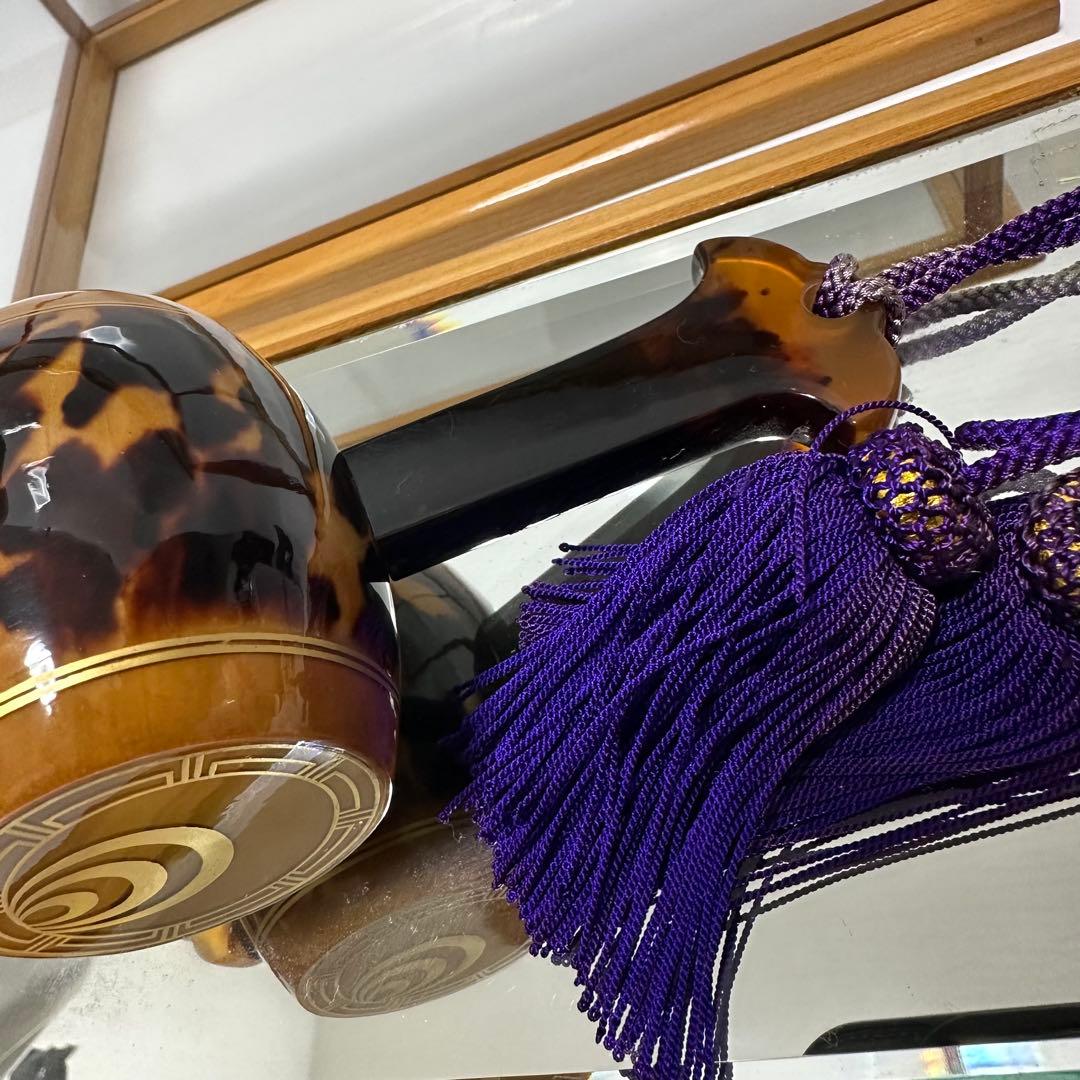 本鼈甲　べっ甲細工　ねずみと小槌　ガラスケース付き　縁起物