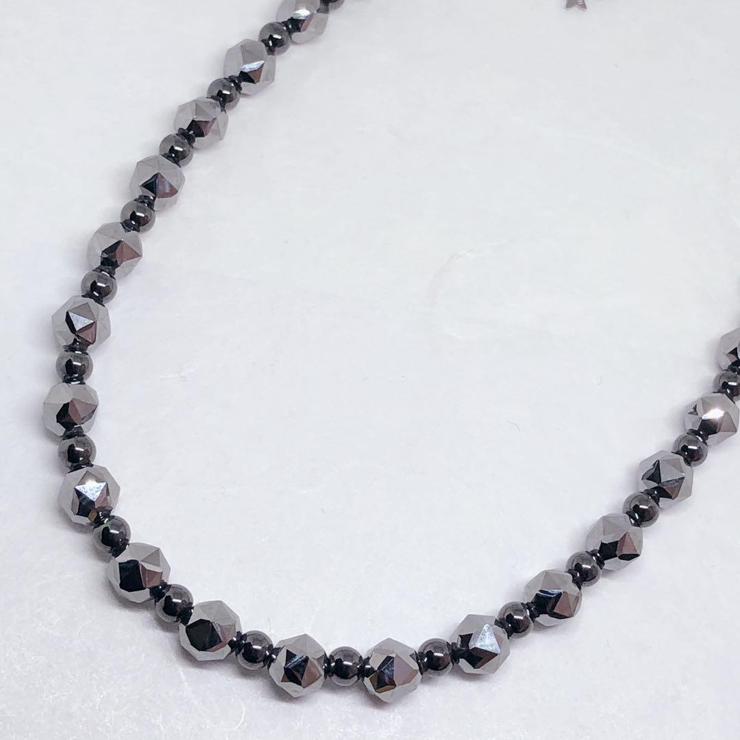 磁気ヘマタイト5mm&テラヘルツ8mmネックレス50cm＋アジャスター5cm