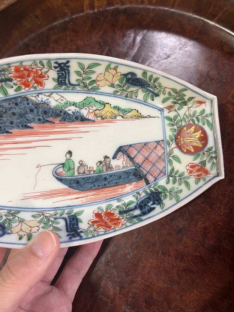 古伊万里　色絵　長皿　上手　享保　元禄　花唐草　唐草　柿右衛門　鍋島　吉祥