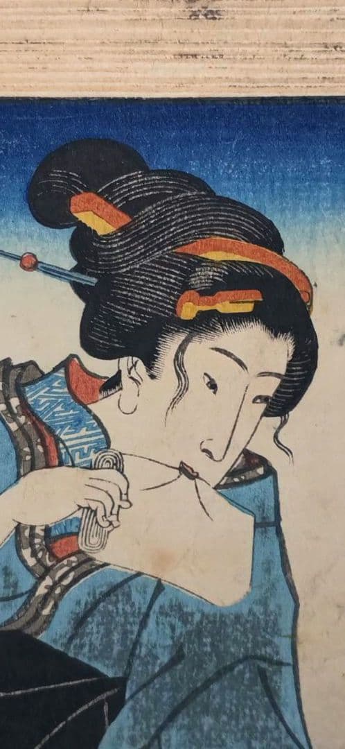 浮世絵版画、小倉百人一首（中納言行平、16)一勇齋歌川国芳画、弘化3年出版