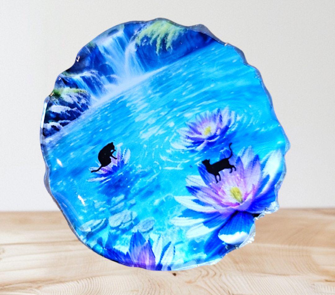 NO.959❤黒猫 睡蓮❤レジンへアゴム ブローチ