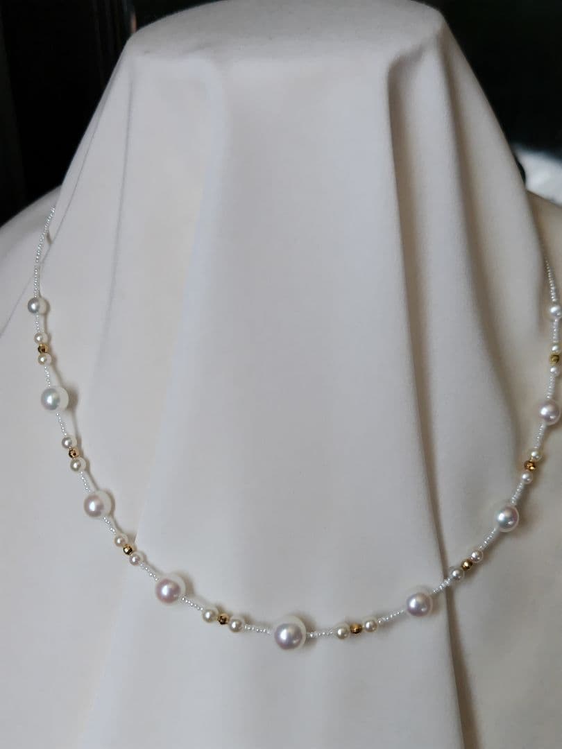 アコヤ真珠、あこや真珠ベビーパール、あこや砂芥子パールの、オメガ風ネックレス