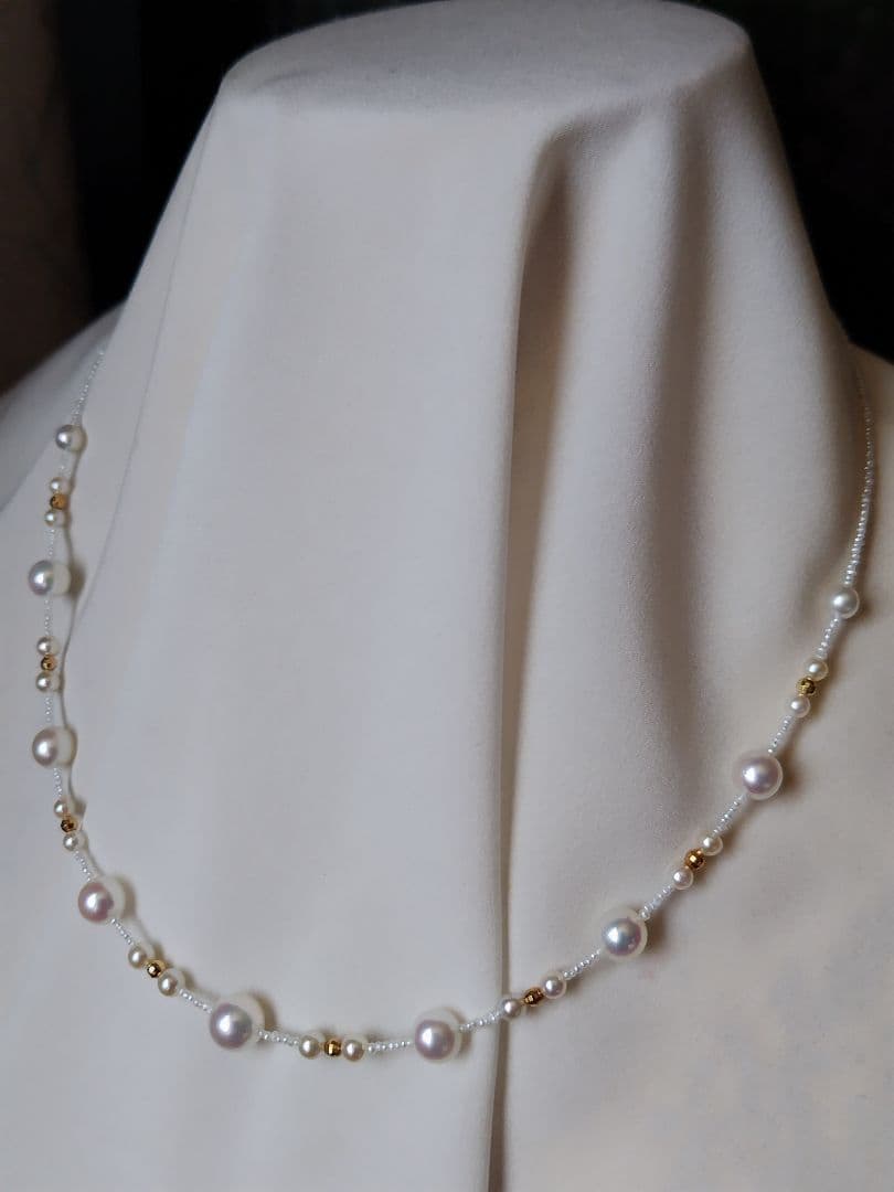アコヤ真珠、あこや真珠ベビーパール、あこや砂芥子パールの、オメガ風ネックレス