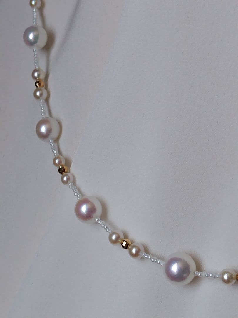 アコヤ真珠、あこや真珠ベビーパール、あこや砂芥子パールの、オメガ風ネックレス
