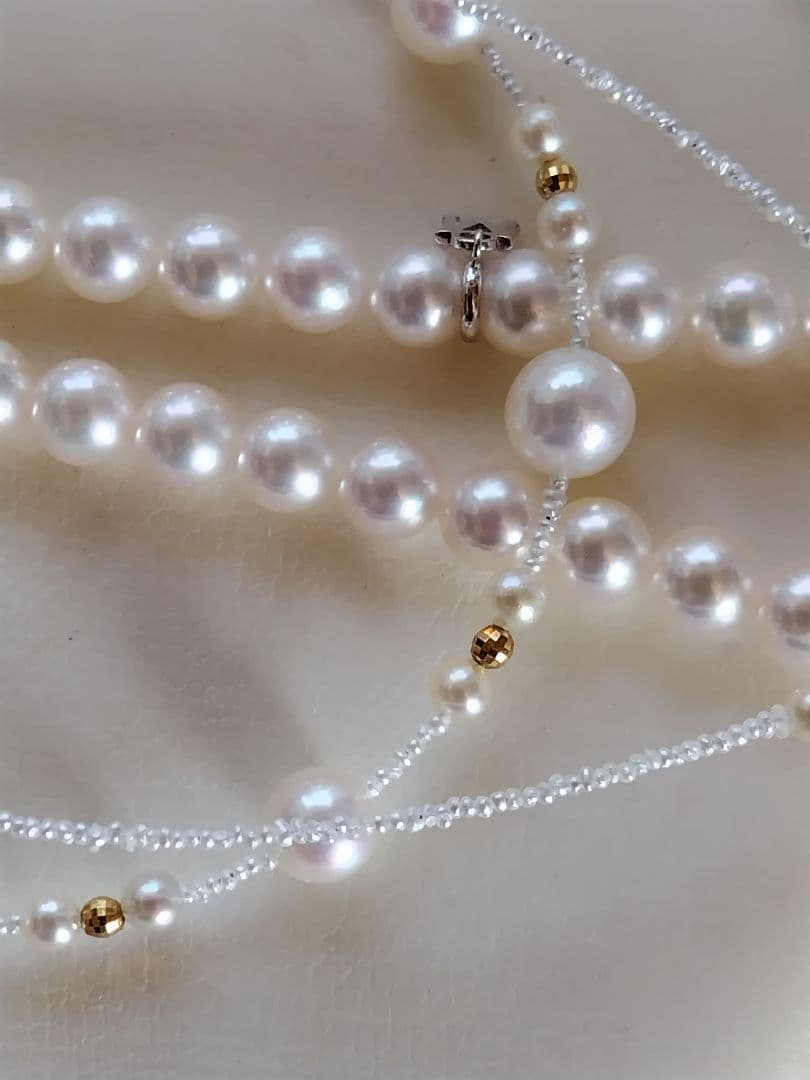 アコヤ真珠、あこや真珠ベビーパール、あこや砂芥子パールの、オメガ風ネックレス