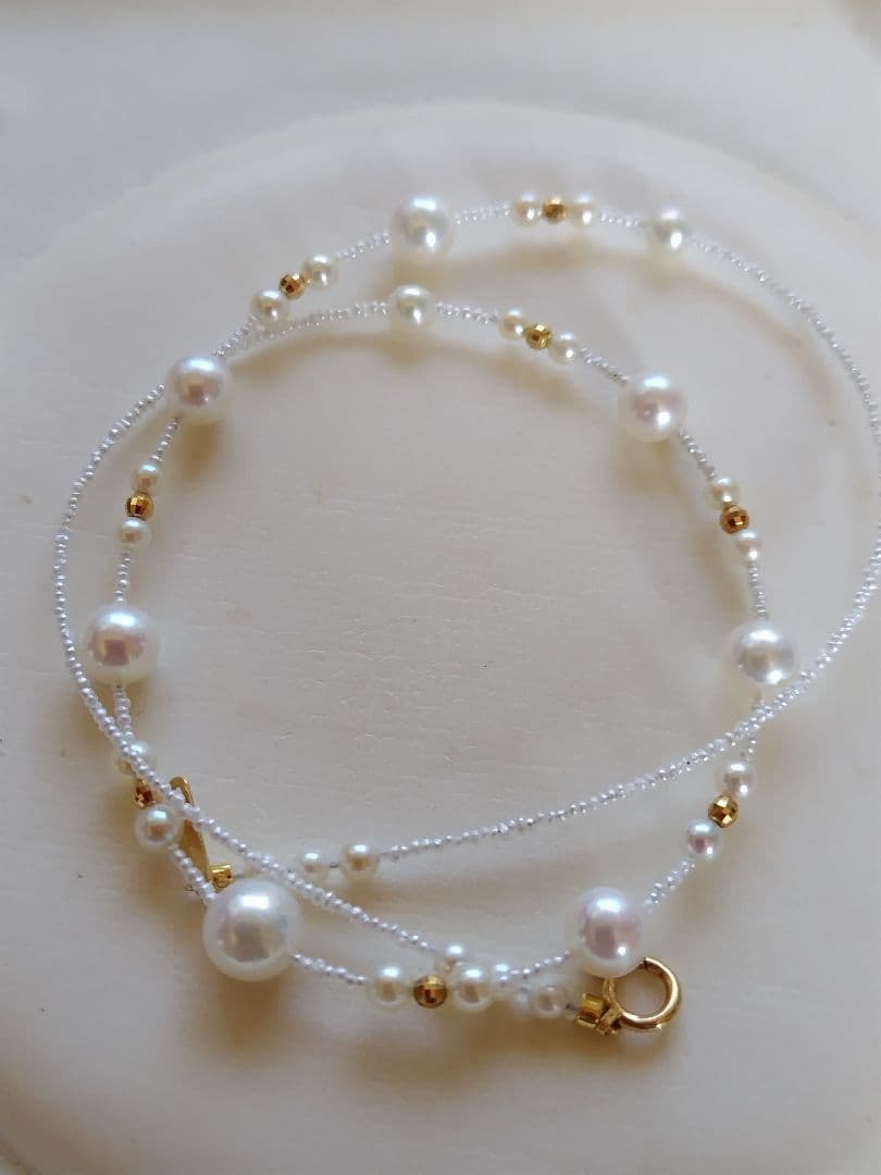 アコヤ真珠、あこや真珠ベビーパール、あこや砂芥子パールの、オメガ風ネックレス