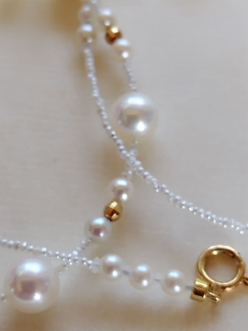 アコヤ真珠、あこや真珠ベビーパール、あこや砂芥子パールの、オメガ風ネックレス
