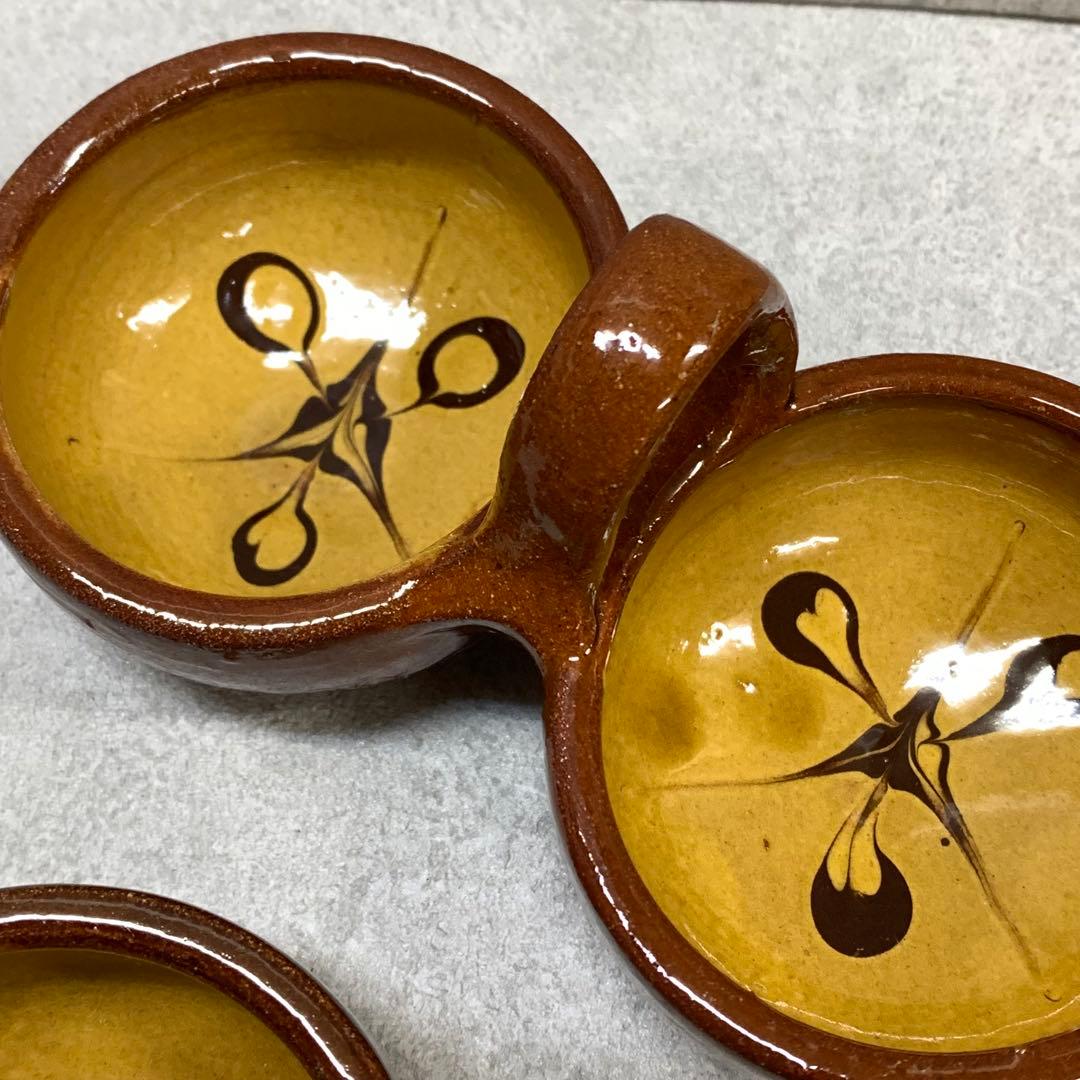 P 布志名焼 薬味入れ 4点 スリップウェア 小物入 民藝 レトロ インテリア