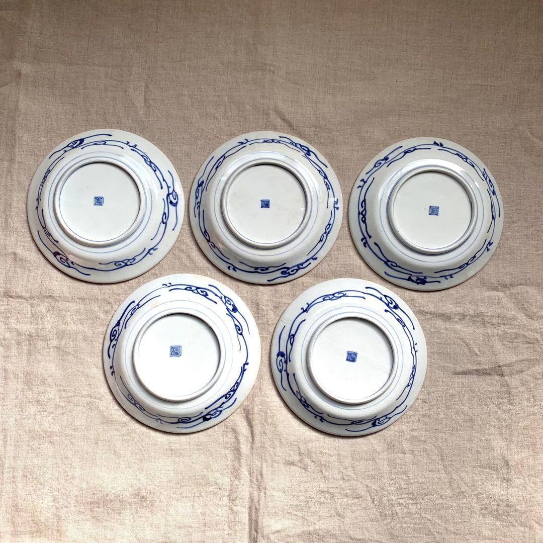 ★貫入有★大聖寺伊万里　菊花微塵唐草文　中皿　金襴手　角福　18cm　5客セット