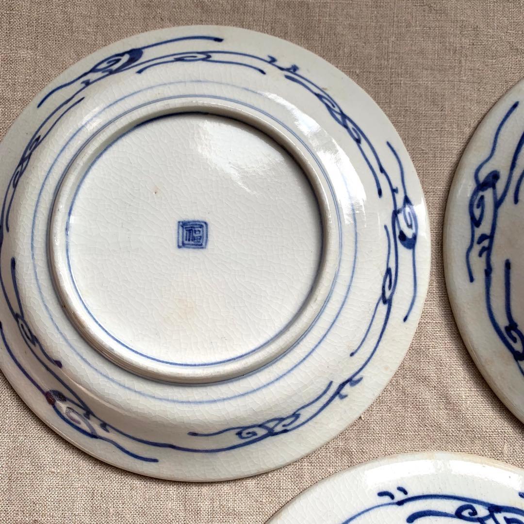 ★貫入有★大聖寺伊万里　菊花微塵唐草文　中皿　金襴手　角福　18cm　5客セット