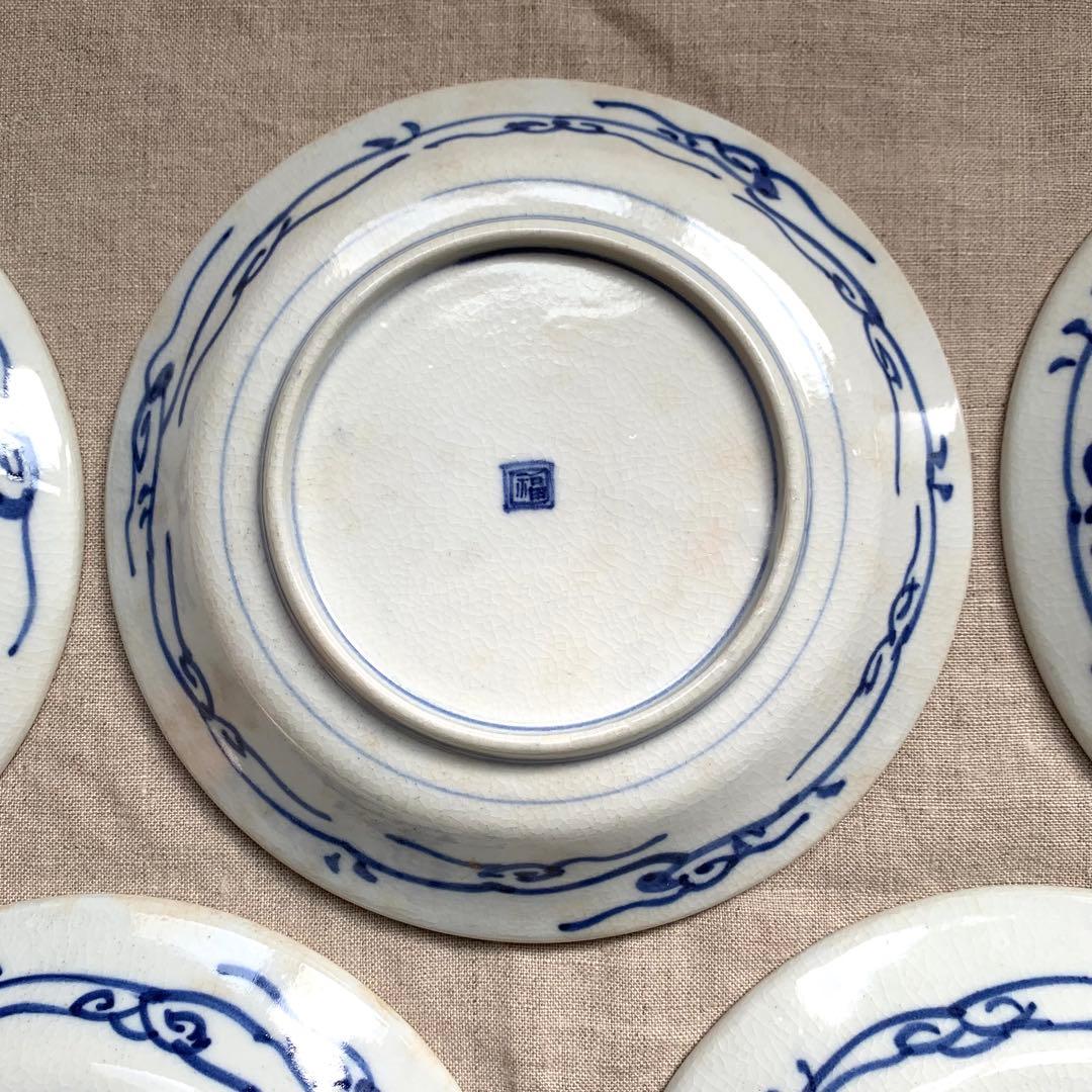 ★貫入有★大聖寺伊万里　菊花微塵唐草文　中皿　金襴手　角福　18cm　5客セット