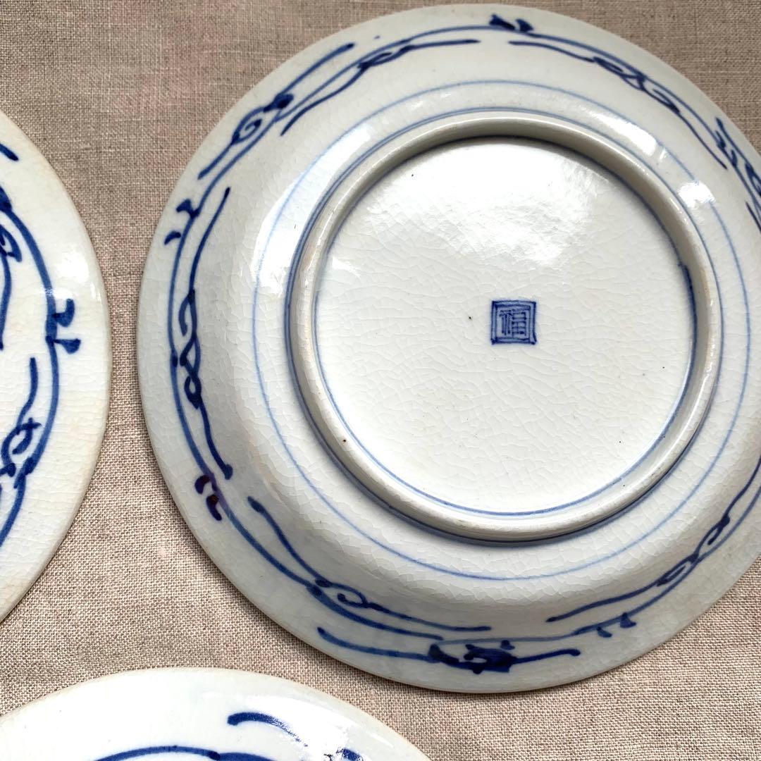 ★貫入有★大聖寺伊万里　菊花微塵唐草文　中皿　金襴手　角福　18cm　5客セット