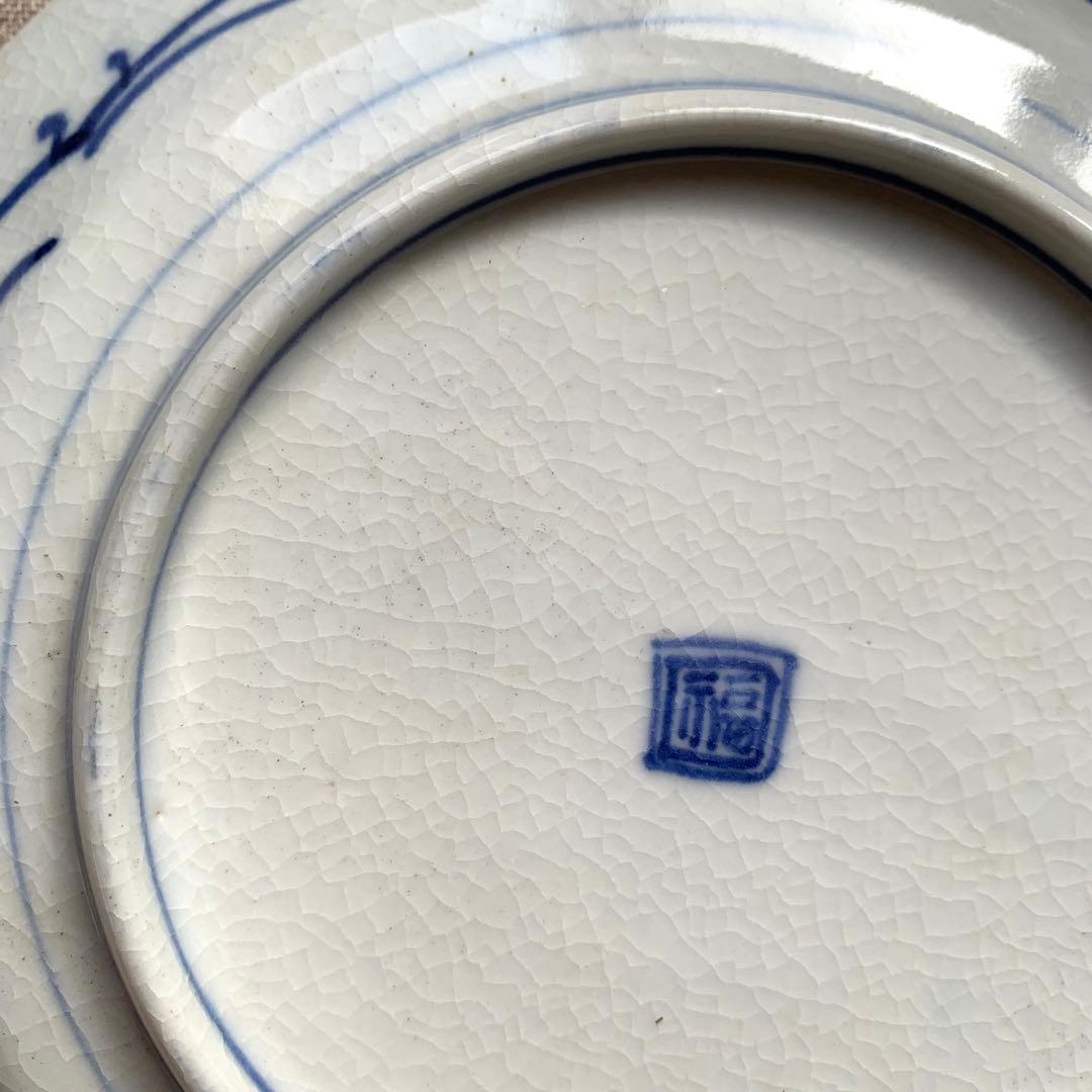 ★貫入有★大聖寺伊万里　菊花微塵唐草文　中皿　金襴手　角福　18cm　5客セット