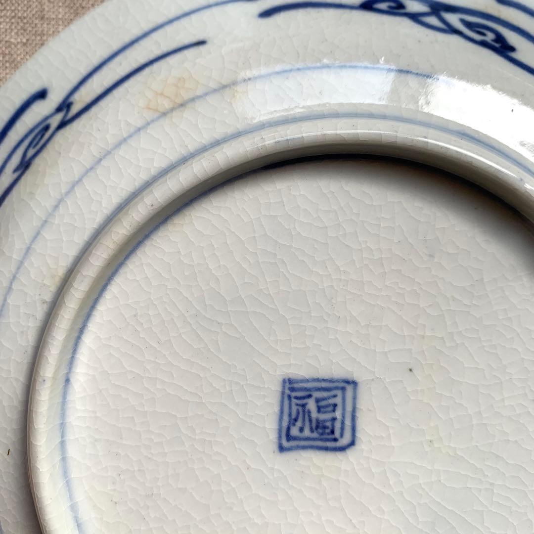 ★貫入有★大聖寺伊万里　菊花微塵唐草文　中皿　金襴手　角福　18cm　5客セット