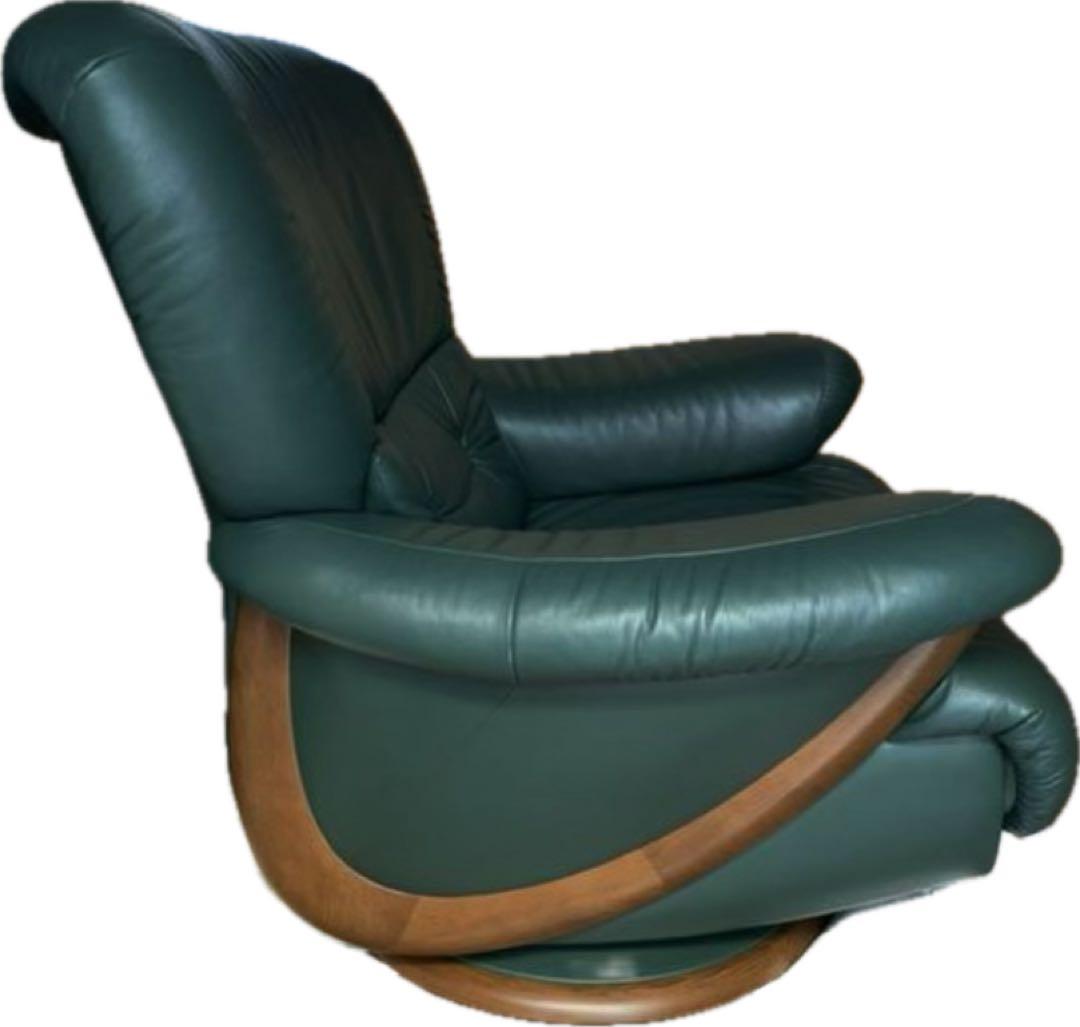 《 karimoku　カリモク 》1人掛けソファ　回転脚　グリーン　本革