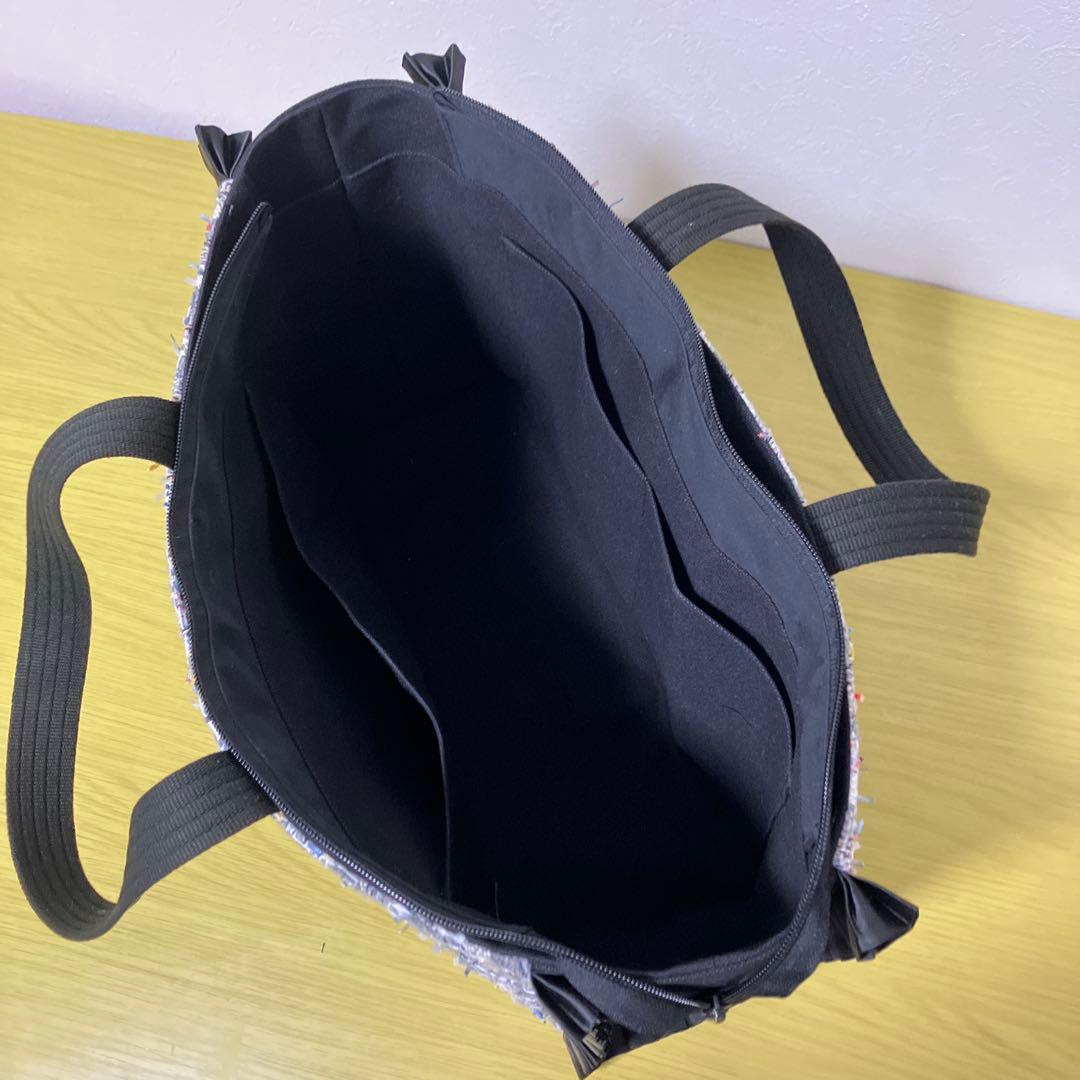 フリルバック　ビッグリボンバック　ツイードバッグ　横40×縦28×マチ12cm