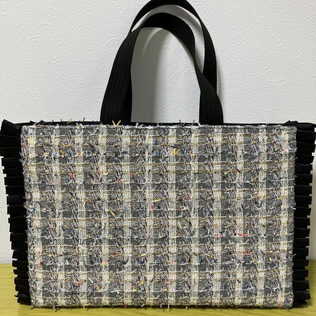 フリルバック　ビッグリボンバック　ツイードバッグ　横40×縦28×マチ12cm