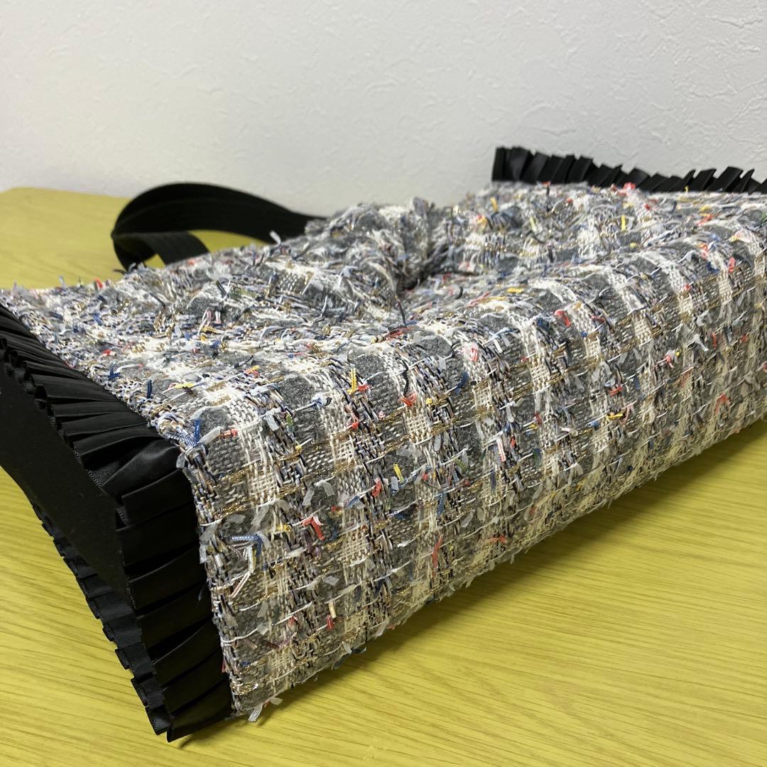 フリルバック　ビッグリボンバック　ツイードバッグ　横40×縦28×マチ12cm
