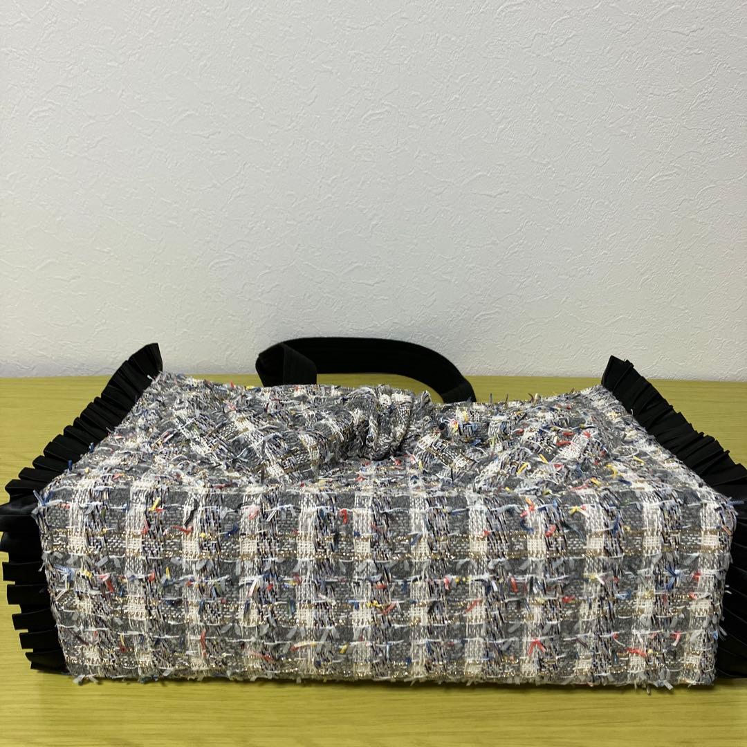 フリルバック　ビッグリボンバック　ツイードバッグ　横40×縦28×マチ12cm