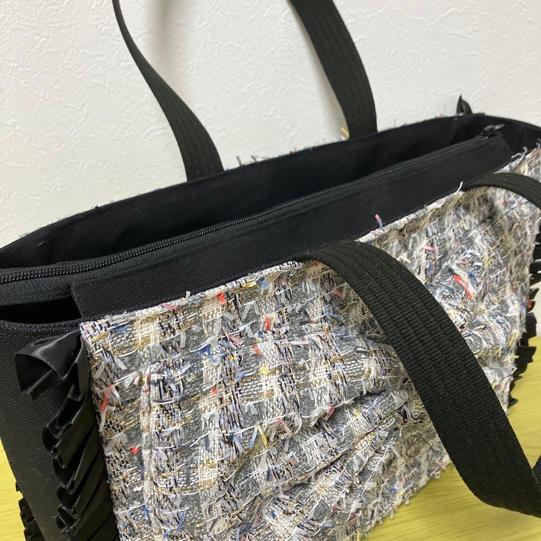 フリルバック　ビッグリボンバック　ツイードバッグ　横40×縦28×マチ12cm