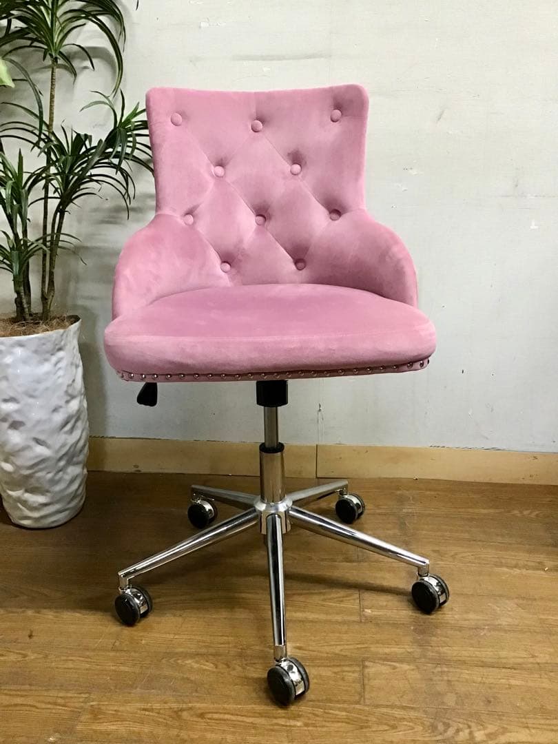 管249☆デスクチェア☆ベルベット☆オフィス回転チェア☆ 昇降チェア☆クロム脚