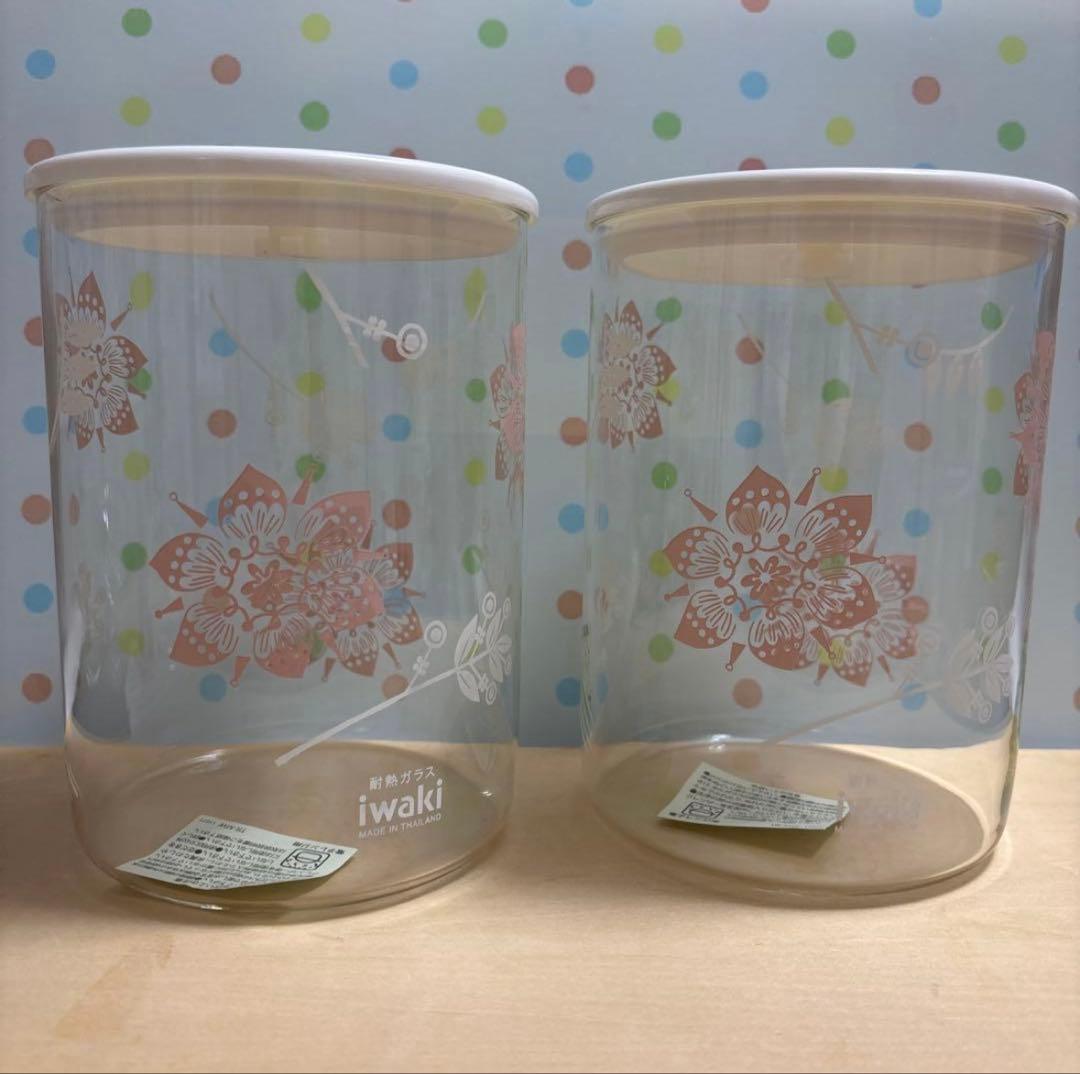 イワキ 密閉パック＆レンジ ５点セット ピンク 蓋付きガラス容器