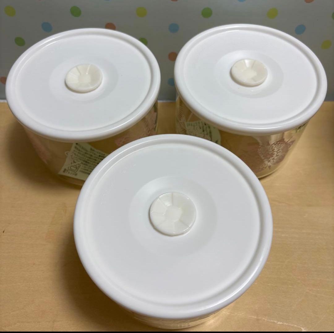 イワキ 密閉パック＆レンジ ５点セット ピンク 蓋付きガラス容器