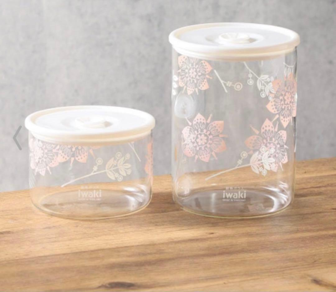 イワキ 密閉パック＆レンジ ５点セット ピンク 蓋付きガラス容器