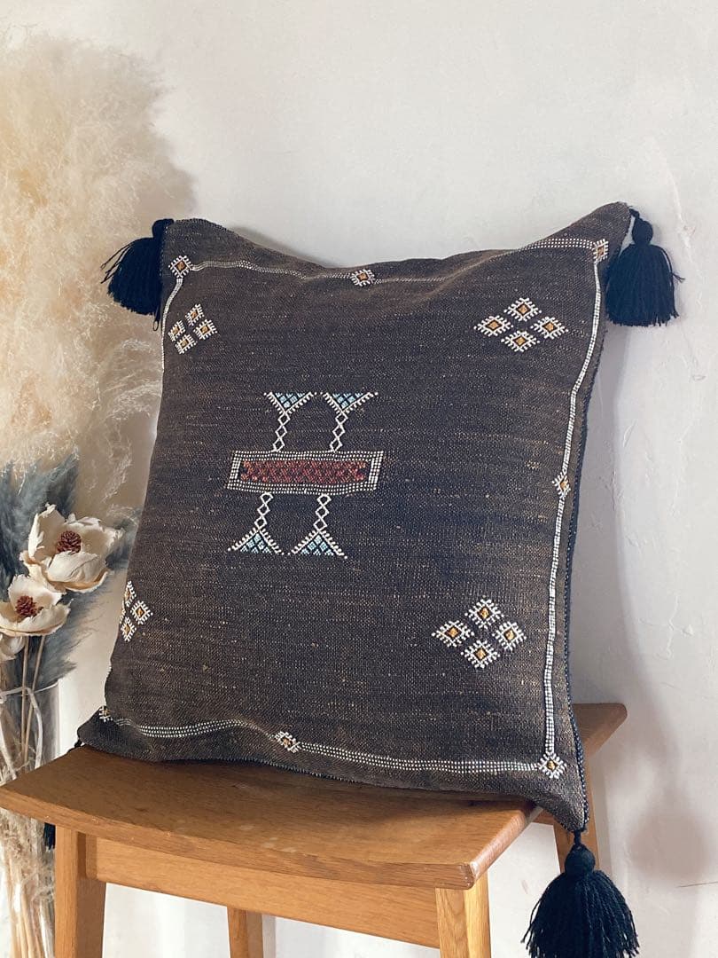 モロッコ製 カクタスシルク サブラ クッションカバー約52〜54×50cm