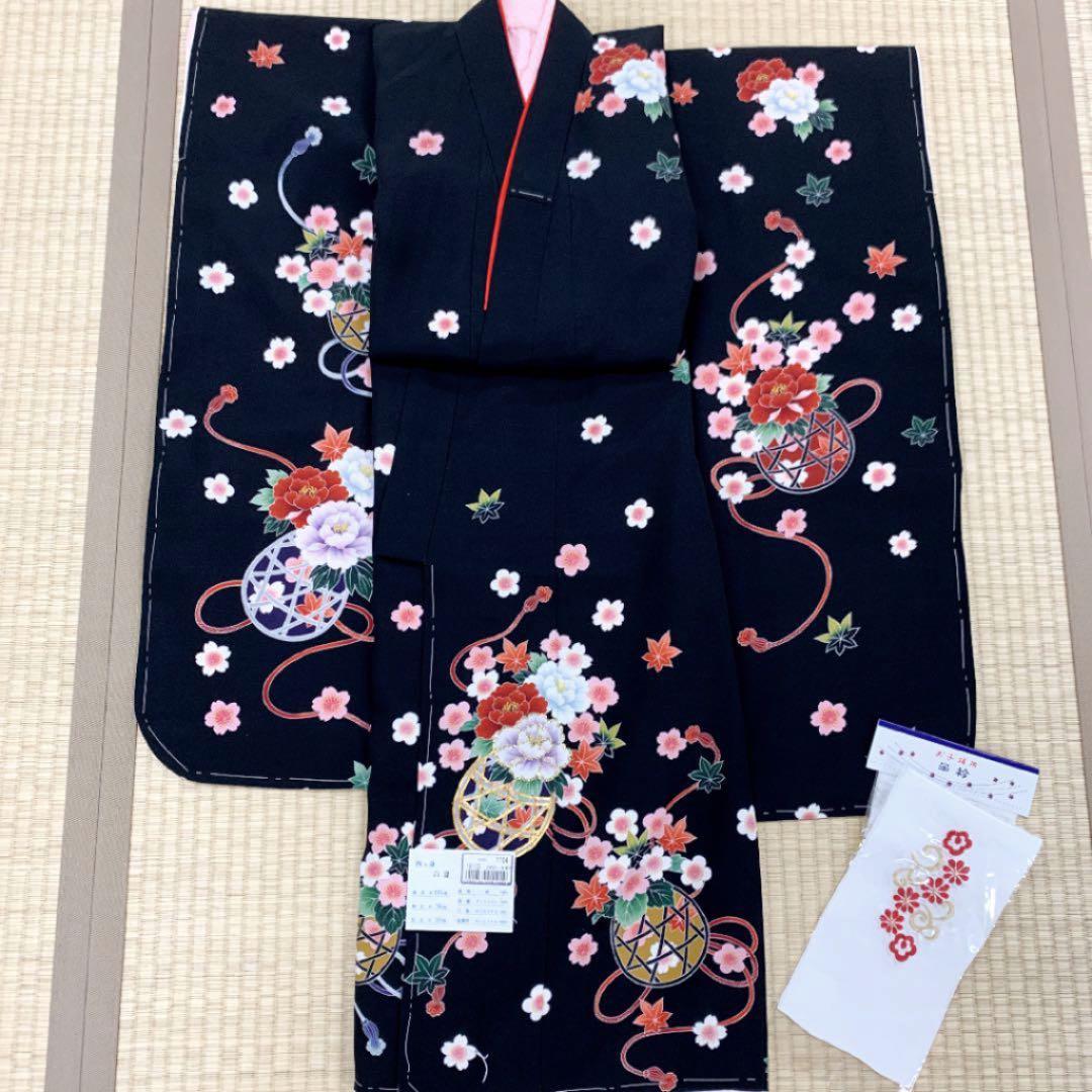 正絹  七歳祝い着 七五三 可愛い花籠(新品)
