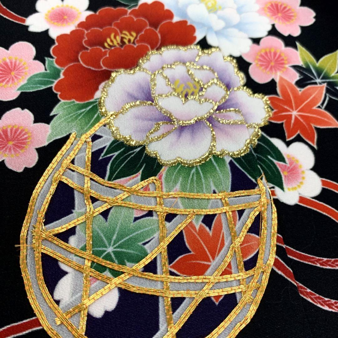 正絹  七歳祝い着 七五三 可愛い花籠(新品)
