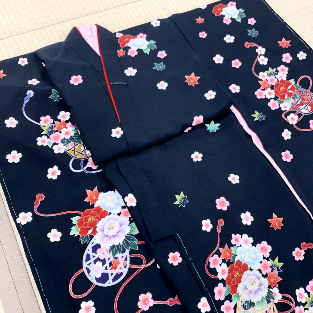 正絹  七歳祝い着 七五三 可愛い花籠(新品)