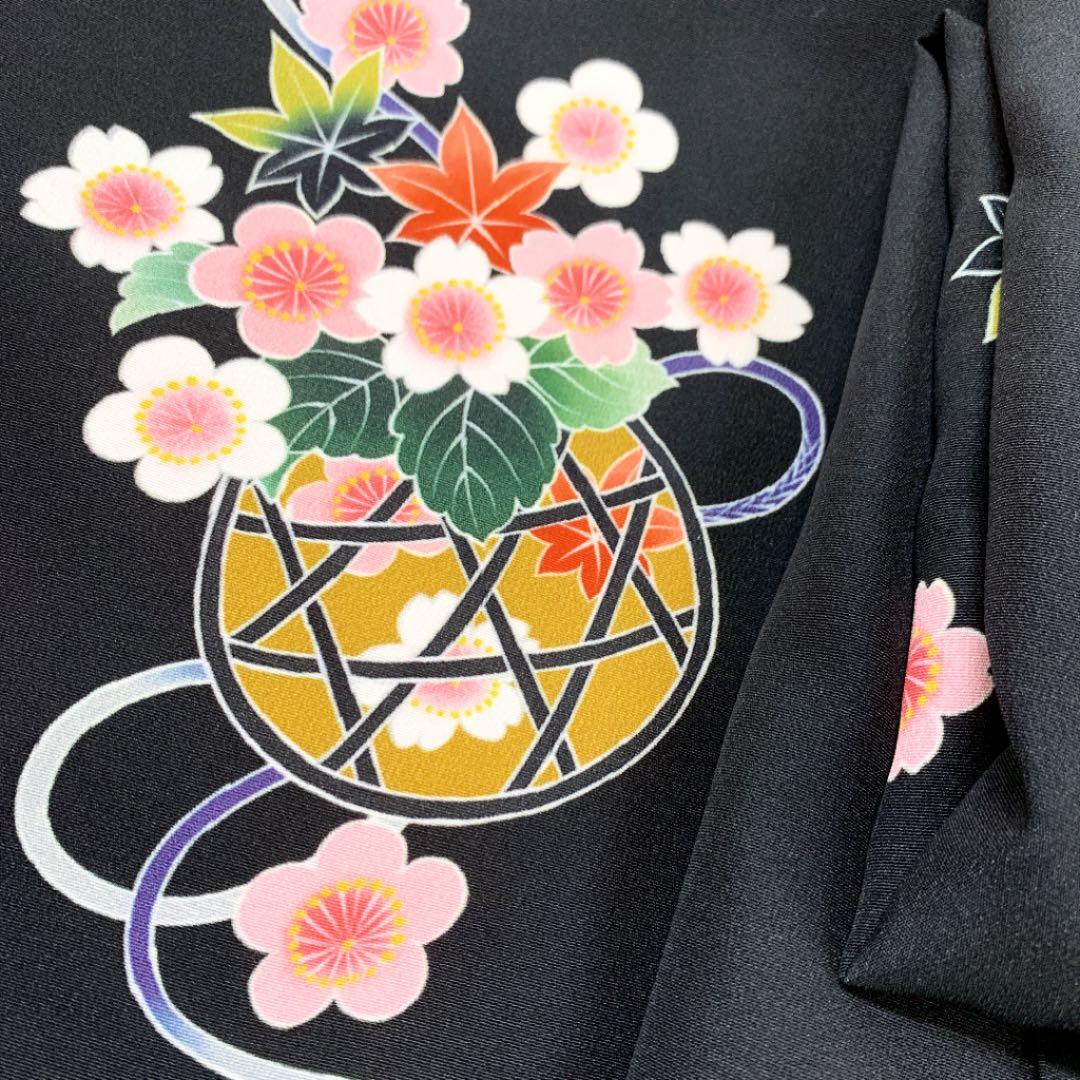 正絹  七歳祝い着 七五三 可愛い花籠(新品)