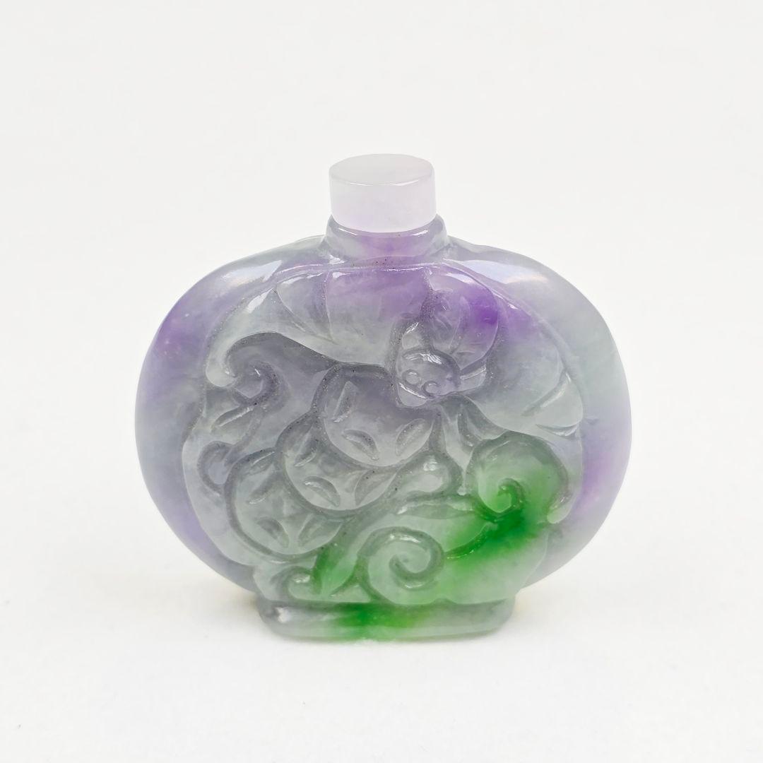 収集品 石器 古翡翠 両面 手彫 福禄如意紋 鼻煙壺 薬瓶 超美品