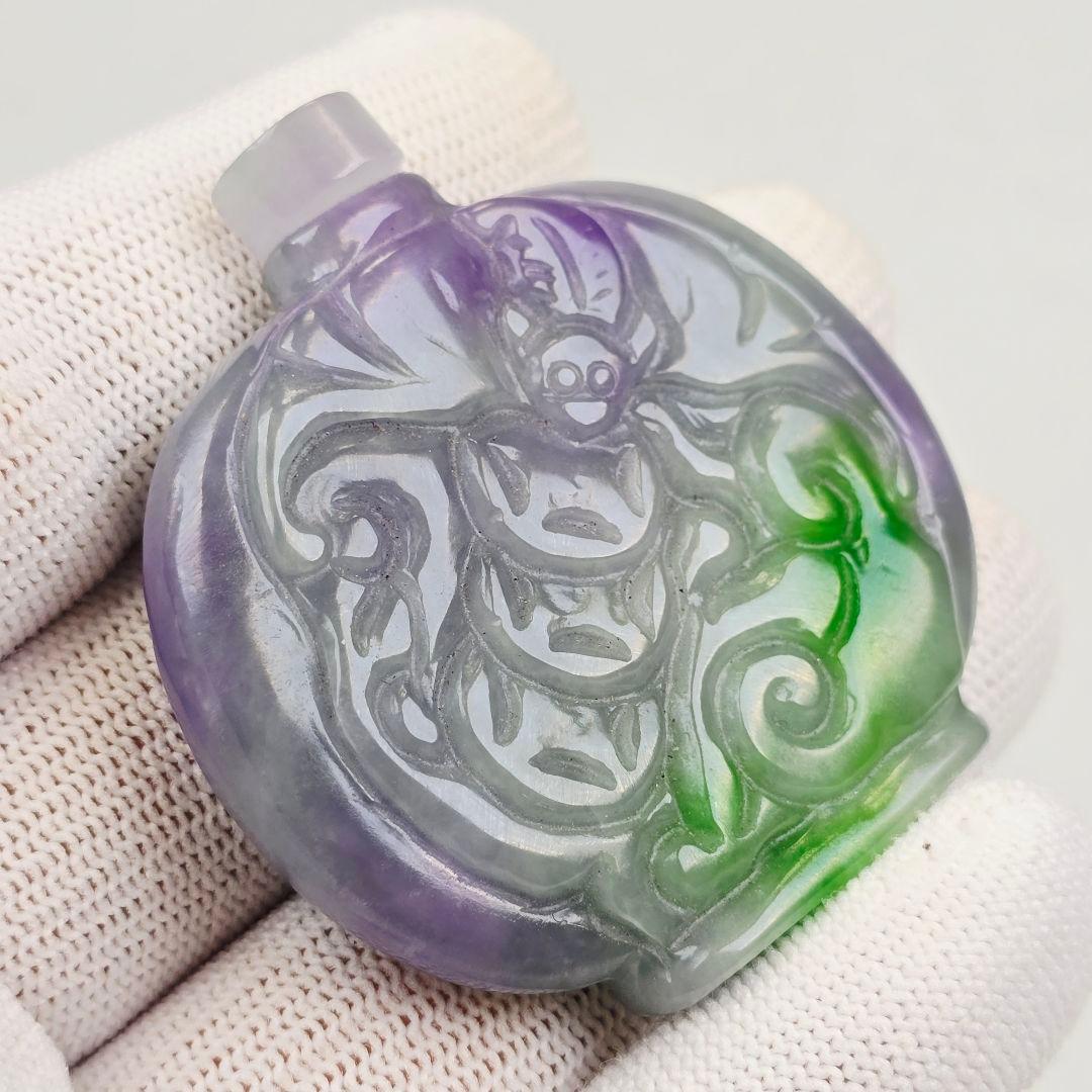 収集品 石器 古翡翠 両面 手彫 福禄如意紋 鼻煙壺 薬瓶 超美品