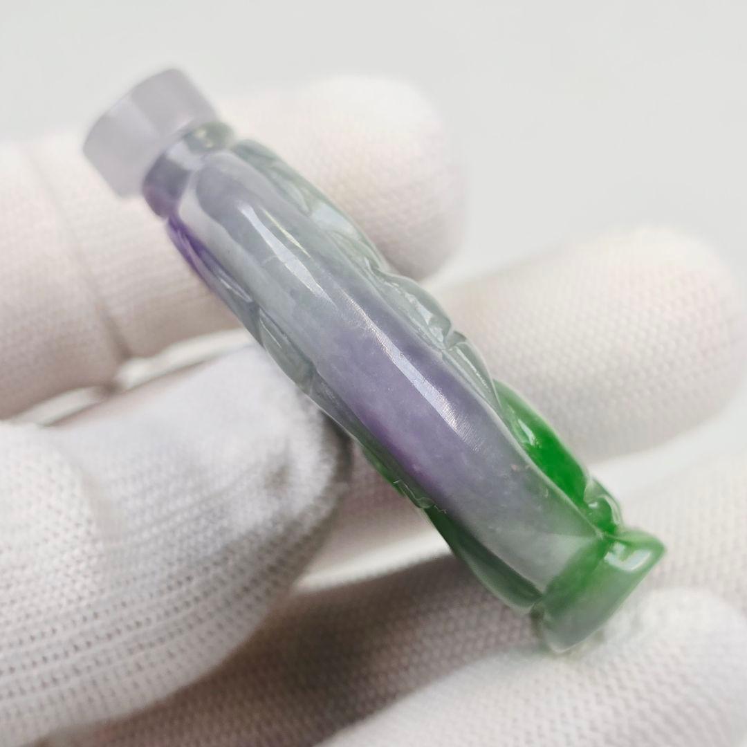 収集品 石器 古翡翠 両面 手彫 福禄如意紋 鼻煙壺 薬瓶 超美品