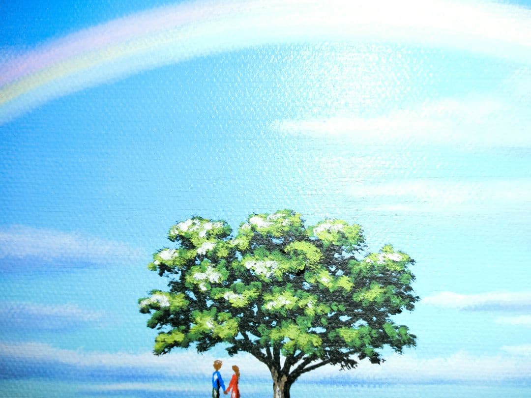 【ART】白鳥あゆみ真筆(虹のある風景)サムホール