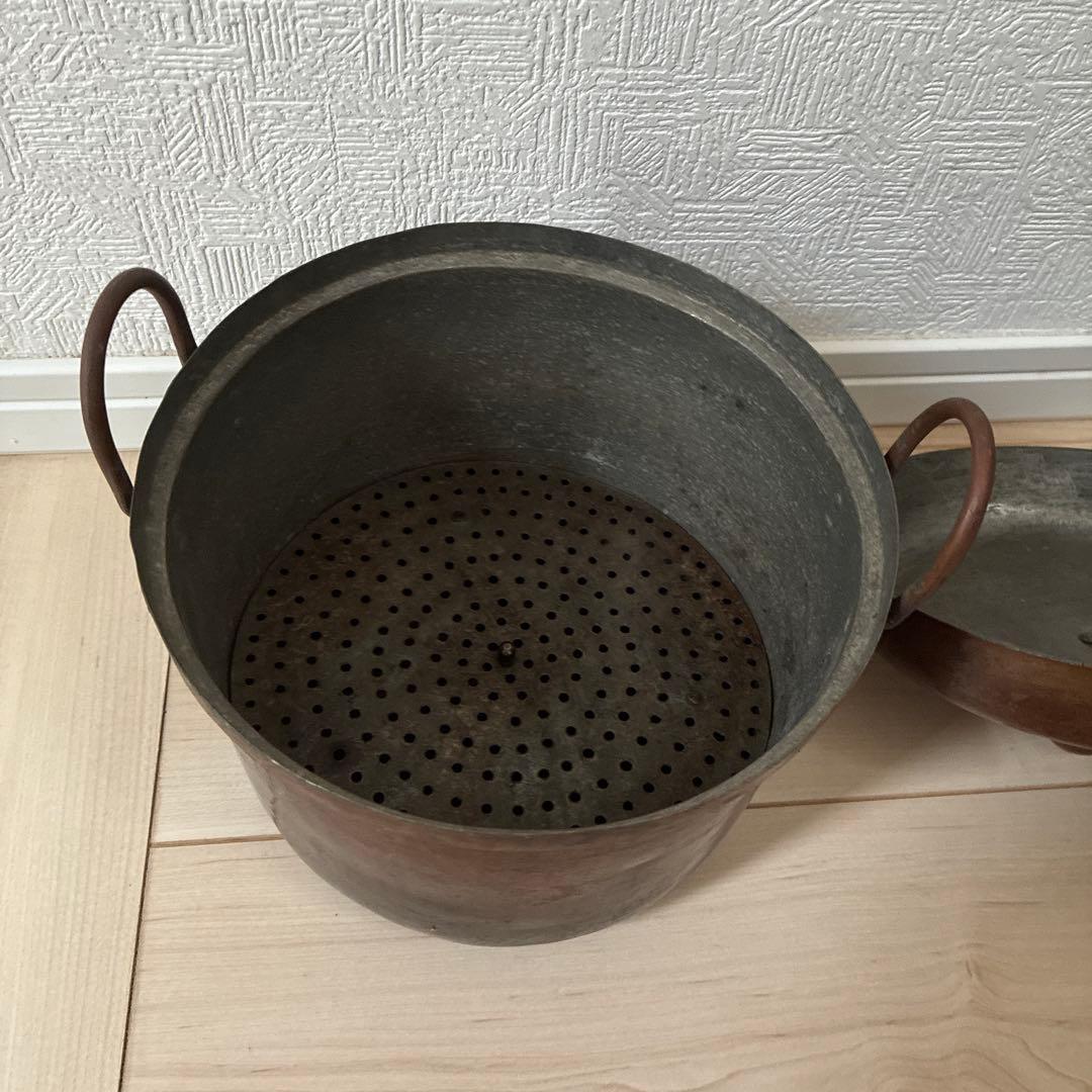 レトロ　銅製 両手鍋 ストレーナー付き　アンティーク