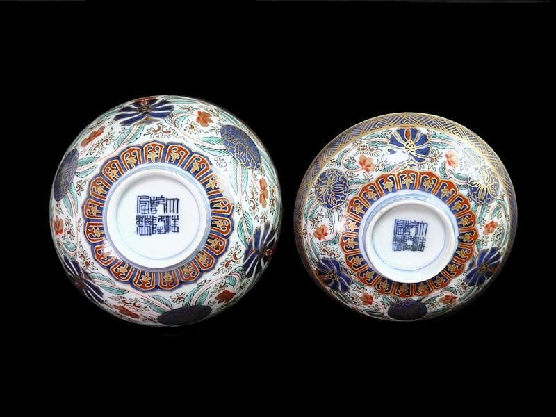 古伊万里　金襴手　瓔珞紋に花の図　蓋茶碗　江戸期　C000AS-CJa