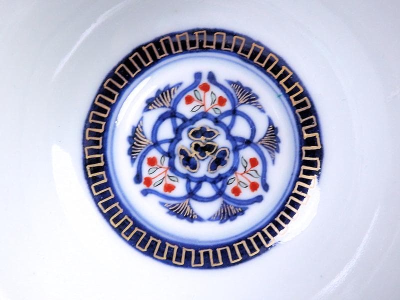 古伊万里　金襴手　瓔珞紋に花の図　蓋茶碗　江戸期　C000AS-CJa