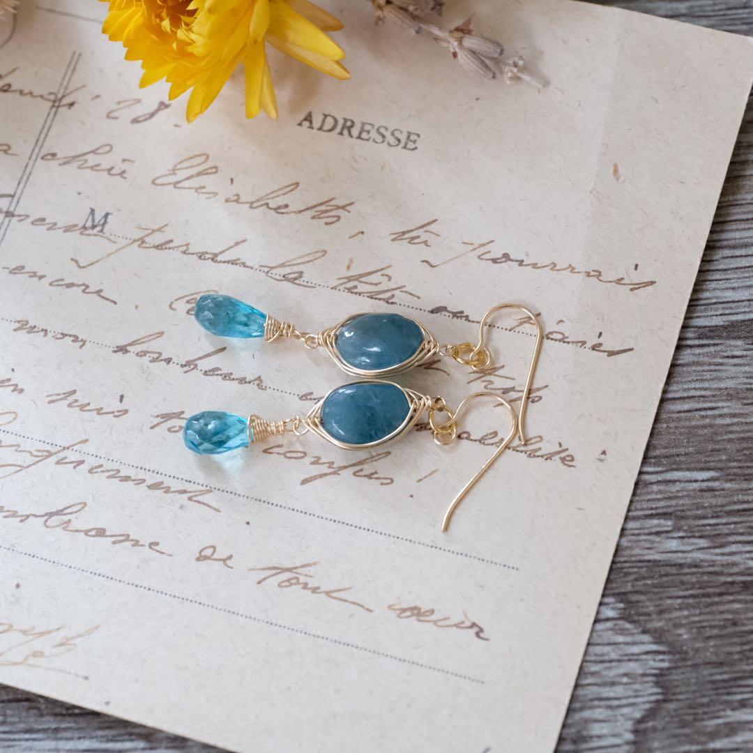 14kgfグランディディエライト・アパタイトピアス/イヤリング