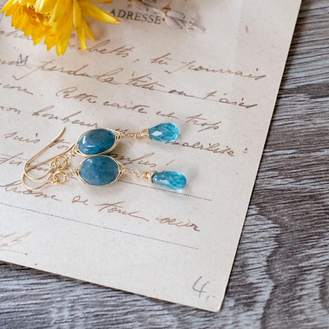 14kgfグランディディエライト・アパタイトピアス/イヤリング