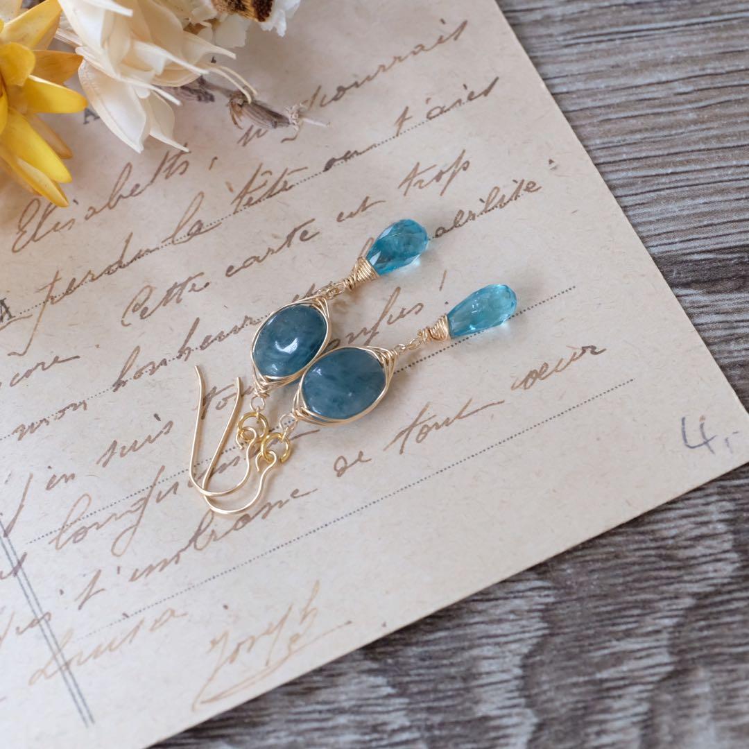 14kgfグランディディエライト・アパタイトピアス/イヤリング