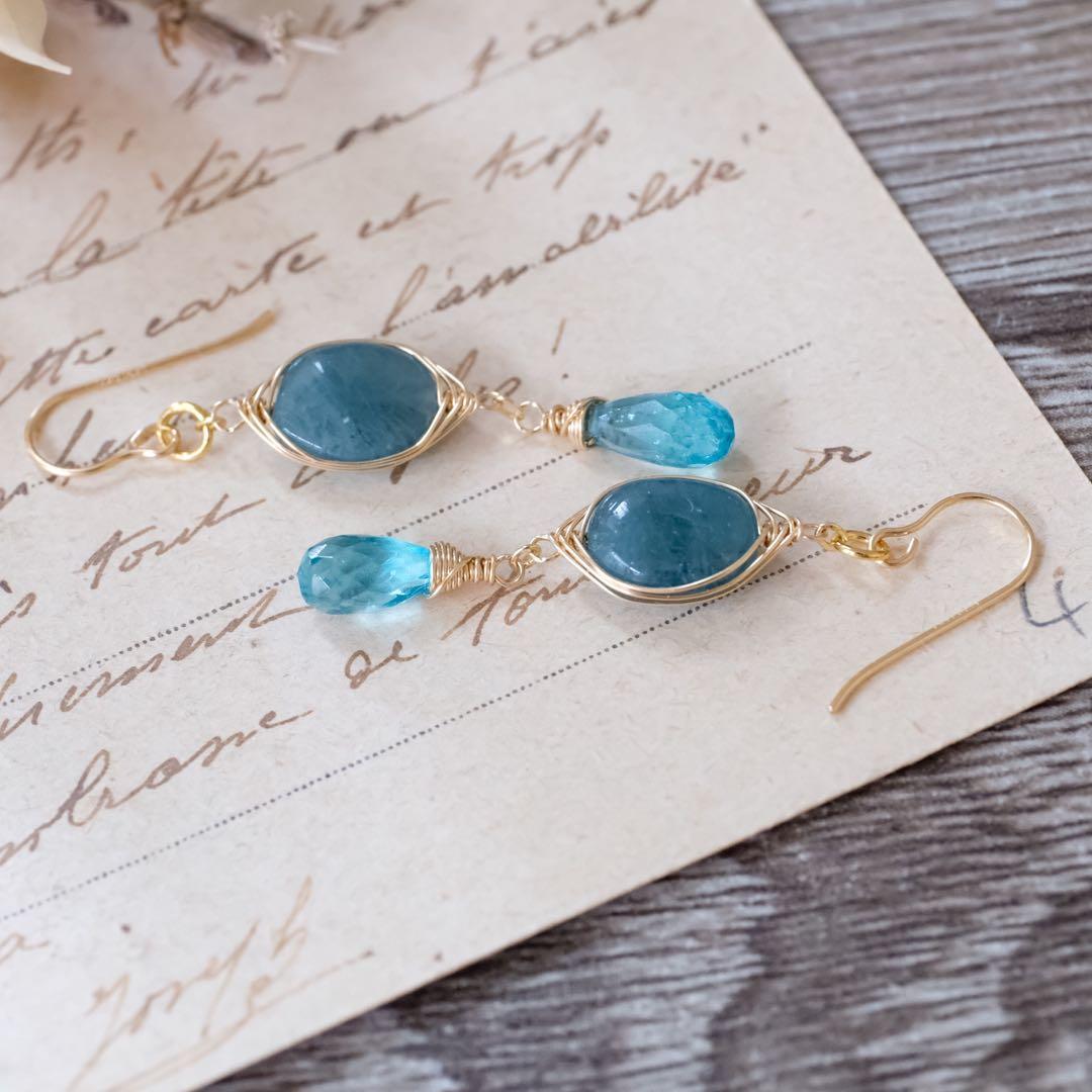 14kgfグランディディエライト・アパタイトピアス/イヤリング